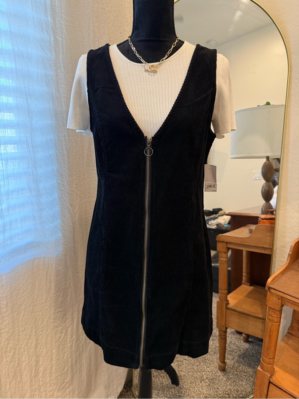 bp. Black corduroy zip up mini dress with cute O zipper